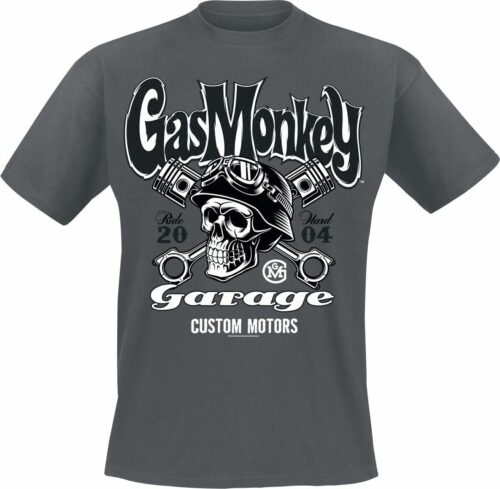Gas Monkey Garage Custom Motors Skull tricko tmavě prošedivělá