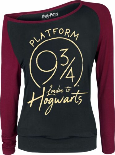 Harry Potter Platform 9 3/4 dívcí triko s dlouhými rukávy cerná/bordová