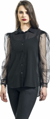 QED London Tričko Organza Sleeves See-Through dívcí halenka černá