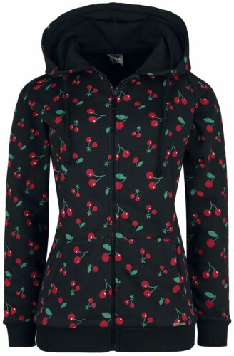 Pussy Deluxe Bunda s kapucí na zip Cherries dívcí mikina s kapucí a zipem cerná/cervená