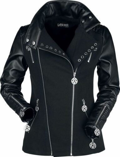 Gothicana by EMP Černá gotická motorkářska bunda s ozdobnými očky dívcí bunda černá