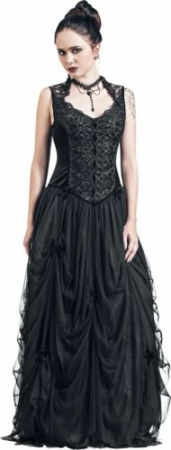 Sinister Gothic Dlouhé sametové šaty šaty černá