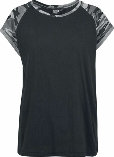 Urban Classics Dámské kontrastní raglanové tričko dívcí tricko černá/tmavý maskáč