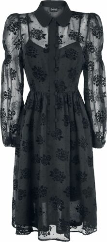 Voodoo Vixen Šifón﻿ové šaty Blanca s růžemi šaty černá