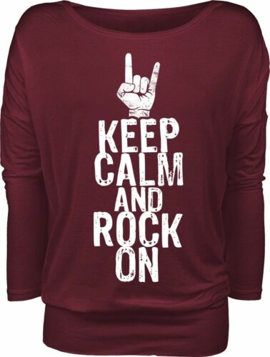 Keep Calm And Rock On dívcí triko s dlouhými rukávy burgundská červeň