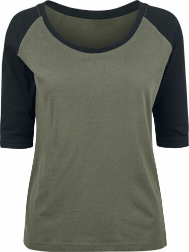 RED by EMP Dámské tričko s 3/4 raglanovými rukávy dívcí triko s dlouhými rukávy olivová/cerná