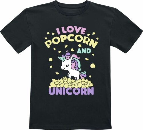 Einhorn I Love Popcorn and Unicorn detské tricko černá