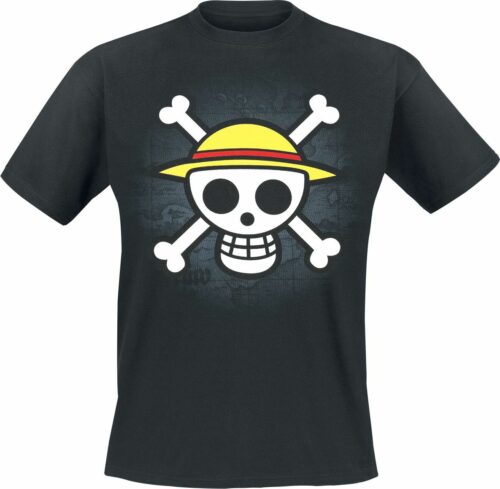 One Piece Skull With Map tricko černá
