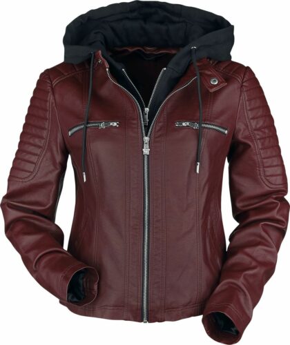 Black Premium by EMP Červená koženková bunda s kapucí dívcí bunda tmavě červená