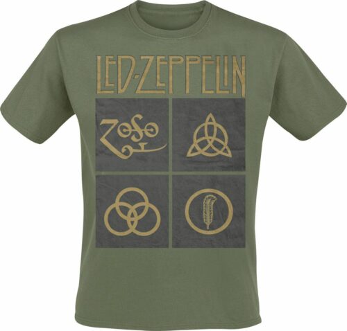 Led Zeppelin Green Symbols tricko olivová