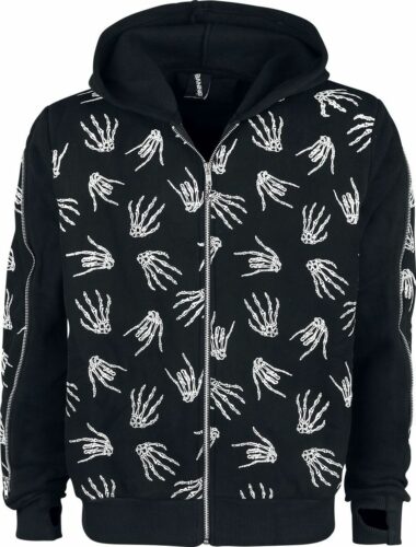 Banned Alternative Black Skeleton Hands mikina s kapucí na zip černá