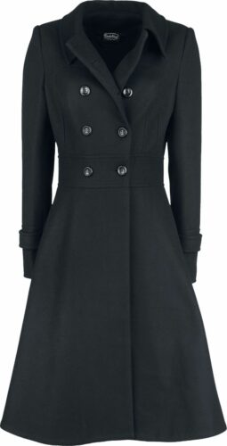 Voodoo Vixen Černý kabát Grace s dvouřadým zapínáním Dívcí kabát černá