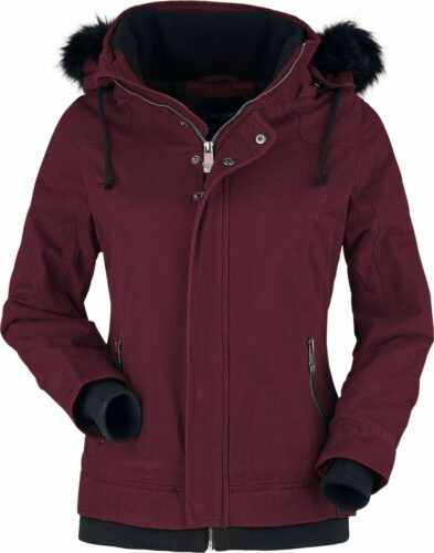 Black Premium by EMP Bordová bunda s límcem z imitace kožešiny a kapucí dívcí bunda bordová/cerná