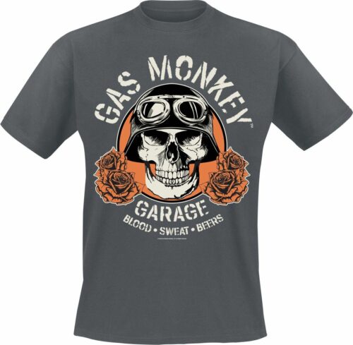 Gas Monkey Garage Skull tricko tmavě prošedivělá