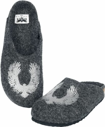 Black Premium by EMP Šedé pantofle s potiskem s ptákem papuce tmavě šedá