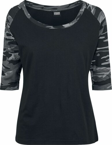 Urban Classics Ladies 3/4 Contrast Raglan Tee dívcí triko s dlouhými rukávy černá/tmavý maskáč