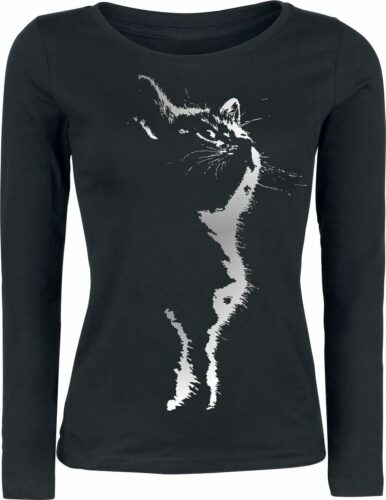 Cat Silhouette dívcí triko s dlouhými rukávy černá
