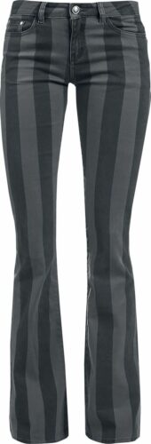 Gothicana by EMP Grace - Černo-šedé proužkované kalhoty Dívčí kalhoty cerná/šedá