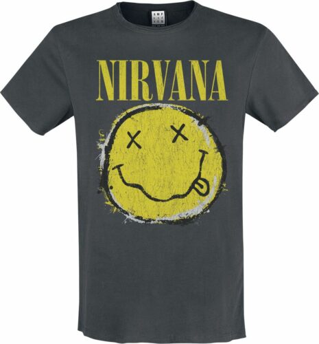 Nirvana Amplified Collection - Worn Out Smiley tricko charcoal