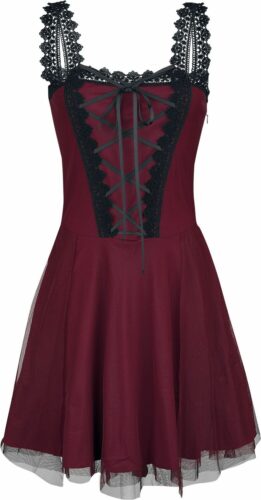 Gothicana by EMP Krátké šaty Gothicana s krajkou a šněrováním šaty tmavě červená