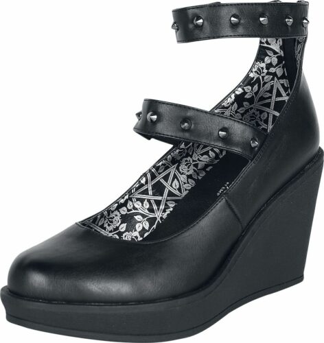 Gothicana by EMP Černé boty na vysokých podpatcích s klínovým podpatkem a řemínky obuv černá
