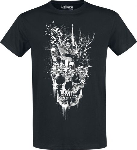 Gothicana by EMP Černé tričko s klasickým výstřihem a potiskem Tričko černá
