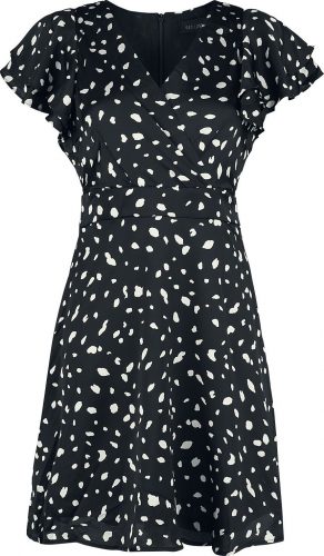 QED London Saténové šaty Dalmatian s volánmi na rukávoch Šaty cerná/bílá