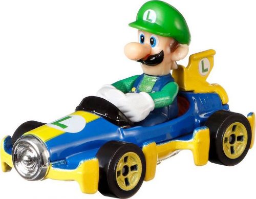 Super Mario Model auta Mario Kart Hot Wheels- Luigi (Mach 8) - 1:64 akcní figurka vícebarevný