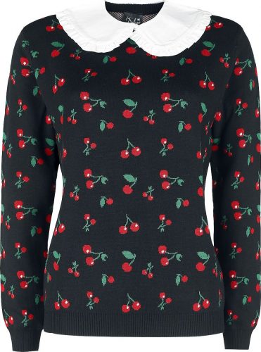 Pussy Deluxe Pletený pulovr Cherries s límcem Dámnský svetr vícebarevný