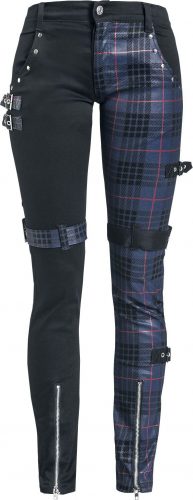 Gothicana by EMP Vzorované kalhoty s nýty a řemínky Dámské kalhoty cerná/modrá