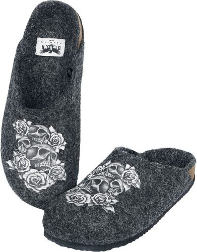 Black Premium by EMP Šedé pantofle s potiskem s lebkou a růžemi papuce tmavě šedá