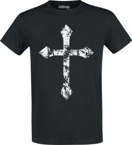 Gothicana by EMP Černé tričko s klasickým výstřihem a potiskem Tričko černá