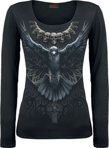 Spiral Raven Skull Dámské tričko s dlouhými rukávy černá