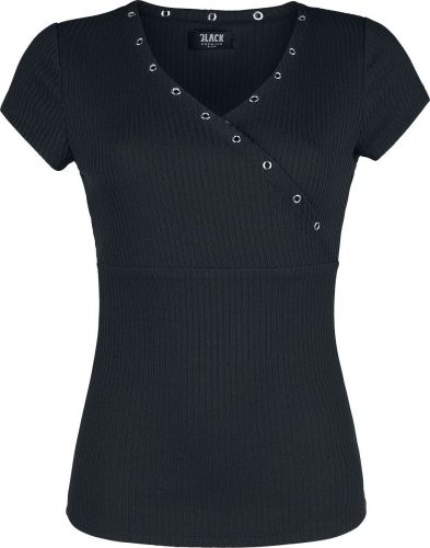 Black Premium by EMP Černé žebrované tričko s Véčkovým výstřihem Dámské tričko černá
