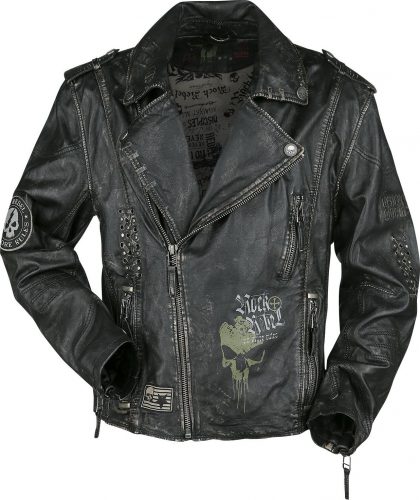 Rock Rebel by EMP Tmavě šedá motorkářská kožená bunda Kožená bunda tmavě šedá