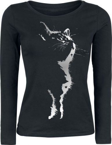 Cat Silhouette Dámské tričko s dlouhými rukávy černá
