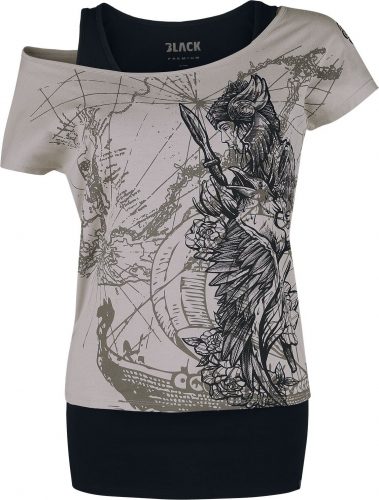 Black Premium by EMP Double-Layer-T-Shirt mit detailreichem Frontprint Dámské tričko šedá/cerná