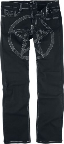 Gothicana by EMP Jeans mit Pentagramm und Kunstlederdetails Džíny černá