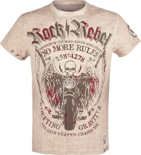 Rock Rebel by EMP Béžové tričko s klasickým výstřihem a potiskem Tričko béžová
