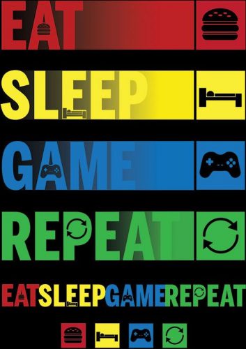 Eat Sleep Game Repeat plakát vícebarevný