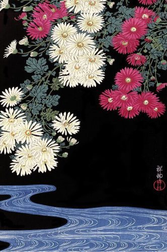 Ohara Koson Chrysanthemum and Running Water plakát vícebarevný