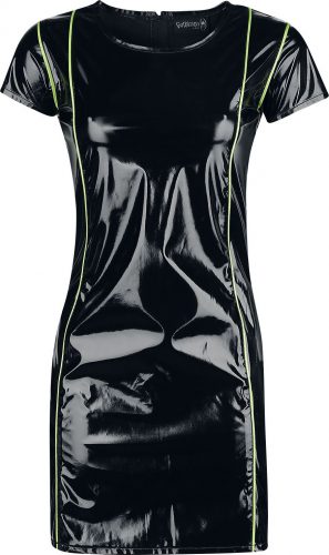Gothicana by EMP Černé šaty s lakovaným vzhledem s detaily v neónové barvě Šaty černá