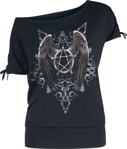 Gothicana by EMP Černé tričko Gothicana X Anne Stokes s potiskem a šněrováním Dámské tričko černá
