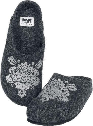 Black Premium by EMP Šedé pantofle s ornamentálním potiskem papuce tmavě šedá