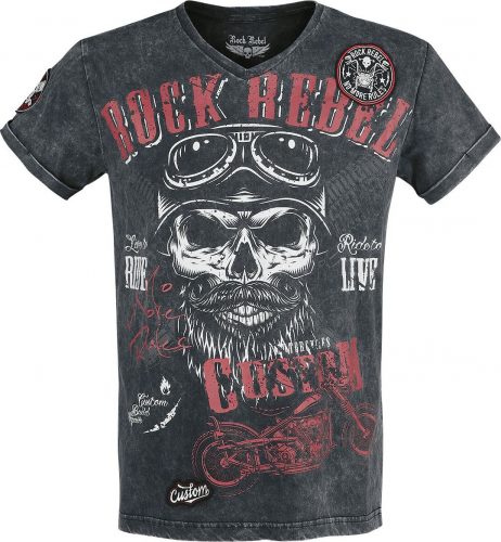 Rock Rebel by EMP Černé tričko s Véčkovým výstřihem a potiskem Tričko černá