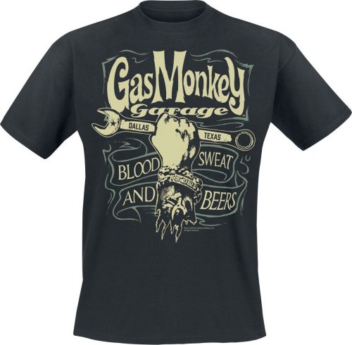 Gas Monkey Garage Garage Wrench Label Tričko černá