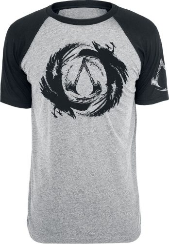 Assassin's Creed Valhalla - Logo & Raven Tričko smíšená šedo-černá