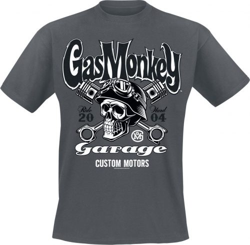 Gas Monkey Garage Custom Motors Skull Tričko tmavě prošedivělá