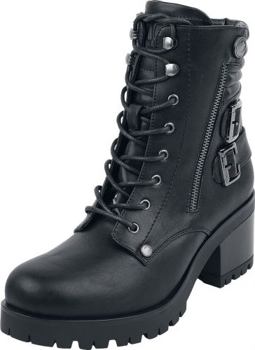 Black Premium by EMP Černé boty na šněrování s podpatky a přezkami boty černá