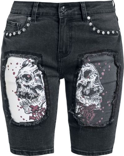Rock Rebel by EMP Jeans Shorts mit Cut Outs und Totenkopf Print Dámské šortky černá